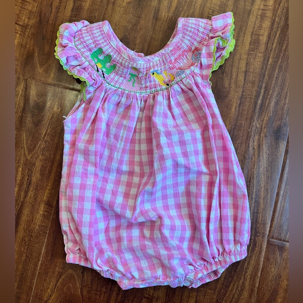 Lil Cactus pink gingham princess smocked bubble 3-6m